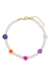 ADINAS JEWELS NEON COLOR FLOWER & IMITATION PEARL ANKLET,A59917CMB-986
