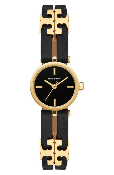 Tory Burch The Kira Watch With Black Leather Strap In Black/two Tone