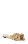 Loeffler Randall Daphne Bow-embellished Plissé-lamé Slides In Gold
