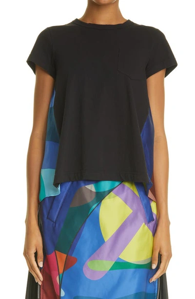 Sacai Womens Black Mult X Kaws Graphic-print Cotton And Crepe T-shirt S In 黑色