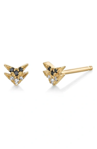 Lizzie Mandler Fine Jewelry Double Pavé Stud Earring In Yellow Gold Black/ Wh Diamond