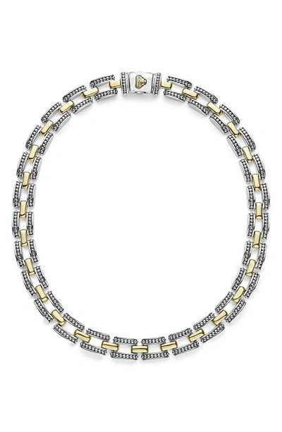 Lagos 18k Yellow Gold & Sterling Silver High Bar Link Statement Necklace, 16 In Silver/gold
