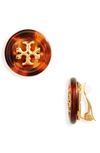 Tory Burch Roxanne Logo Clip-on Earrings In Rolled Brass / Tortoise