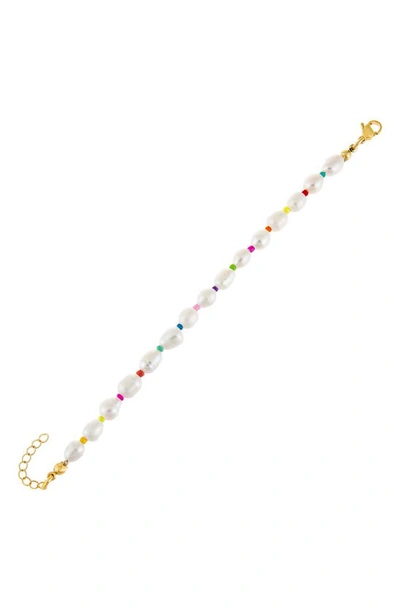 Adinas Jewels Multicolor Pearl Bracelet In White Multi