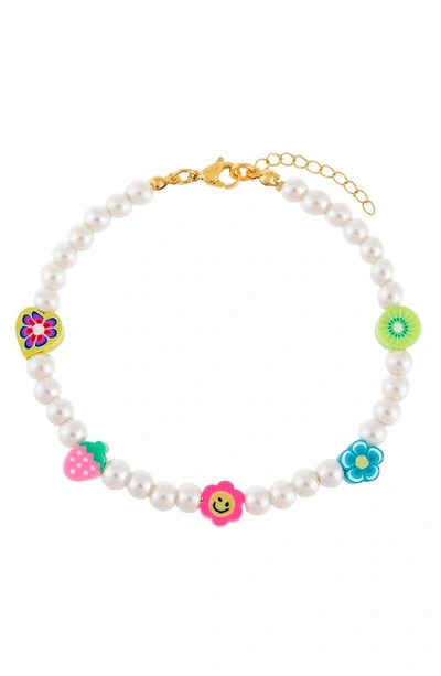 Adinas Jewels Multi Charm Imitation Pearl Anklet In White Multi