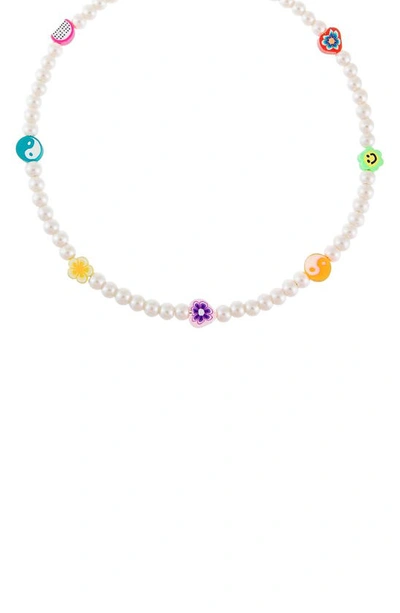 Adinas Jewels Multicharm Imitation Pearl Necklace In White Multi
