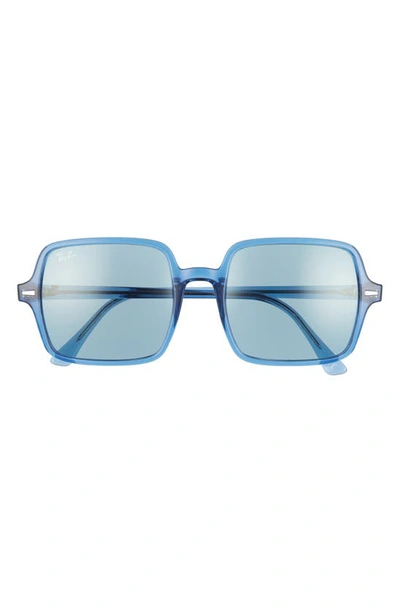 Ray Ban Square Acetate Sunglasses In Transparent Blue/ Blue
