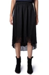 Zadig & Voltaire Joslin Guitar Printed Silk Skirt In Noir