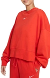 Nike Sportswear Collection Essentials Women's Oversized Fleece Crew In Chile Red,white