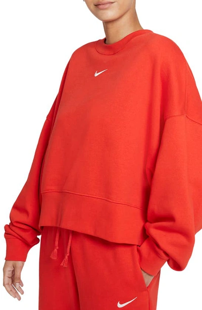 Nike Sportswear Collection Essentials Women's Oversized Fleece Crew In Chile Red,white