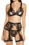 Oh La La Cheri Open Cup Bralette, High Waist Panties & Suspenders Set