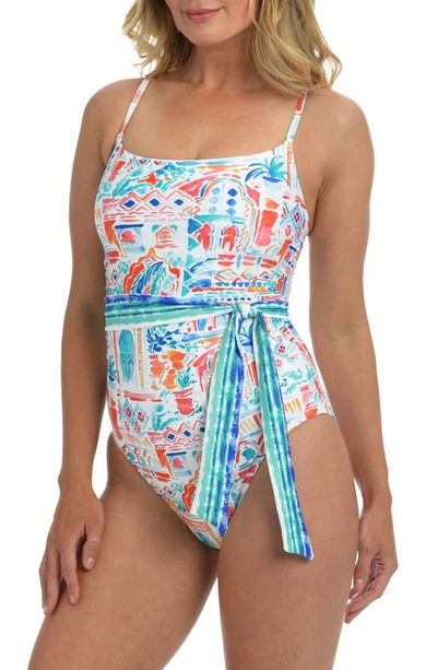 La Blanca Terra Print Belted One-piece Swimsuit In Multi