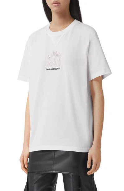 Burberry Oversized Cotton T-shirt With Embroidered Deer In White