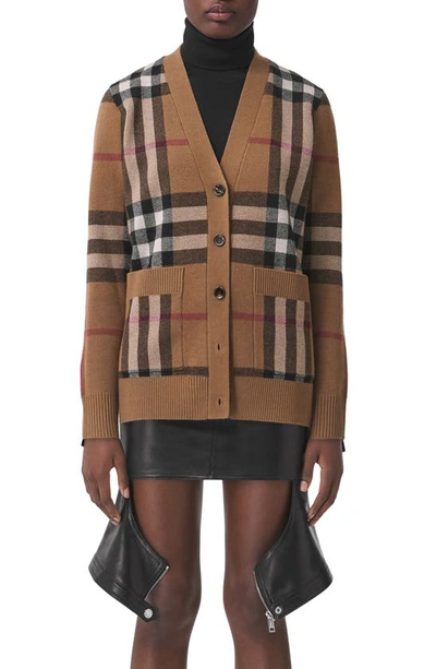 Burberry Checked Wool And Cashmere-blend Cardigan In Brown