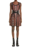 Alaïa Alaia Ladies Rosewood/black Mosaic Jacquard Knit Flared Dress In Bois De Rose/ Noir