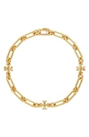 Tory Burch Roxanne Goldplated Cubic Zirconia Short Chain Necklace In Rolled Brass