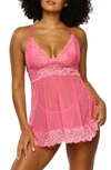 Black Bow Sarah Lace Babydoll Chemise In Pink Pout