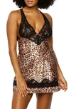 Black Bow 'muse' Lace & Satin Backless Chemise In Natural Havan