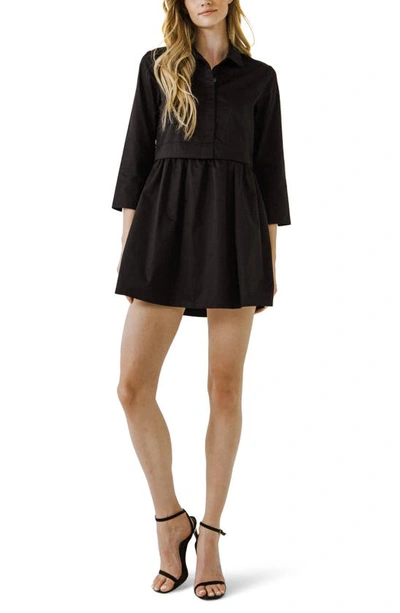 English Factory Long Sleeve Mini Shirtdress In Black