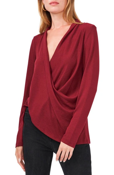 1.state Long Sleeve Cross Front Cozy Knit Top In Wine