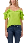 Cece Cold Shoulder Clip Dot Blouse In Mint Green Glow