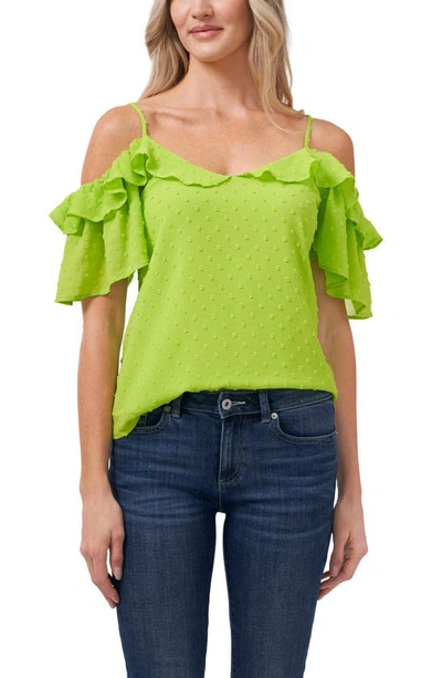 Cece Cold Shoulder Clip Dot Blouse In Mint Green Glow