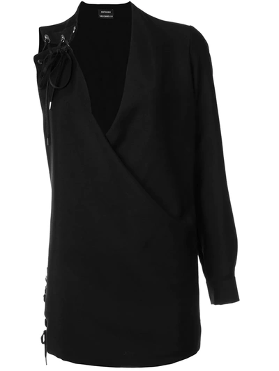Anthony Vaccarello One Sleeve Lace-up Dress In Black