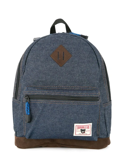 Miki House Medium Logo-patch Denim Backpack In Blue
