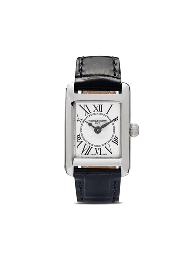 Frederique Constant Women's Swiss Classic Carree Diamond (1/20 Ct. T.w.) Black Leather Strap Watch 23mm In White/black