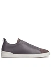 ERMENEGILDO ZEGNA TRIPLE STITCH GRAINED LEATHER SNEAKERS