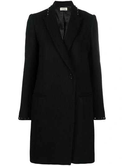 Zadig & Voltaire Marco Stud-embellished Wool-blend Coat In Noir