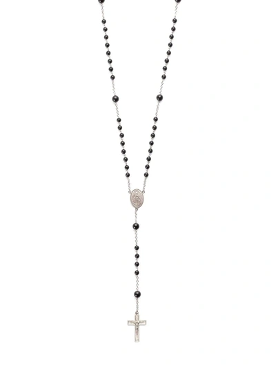 Dolce & Gabbana 18kt White Gold Crucifix Rosary Bead Necklace In Schwarz