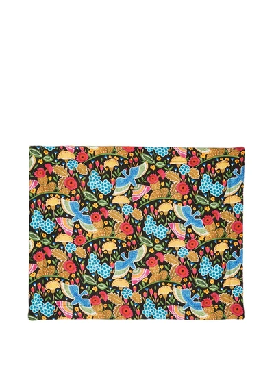 La Doublej Floral-print Linen Tablemats (set Of 2) In Schwarz