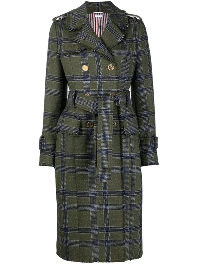 Thom Browne Madras-check Trench Coat In Grün