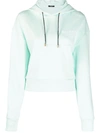 Balmain Cropped Flocked Logo Detail Hoodie In Green