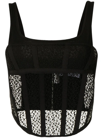Dion Lee Net Lace Suspended Corset Top In Black