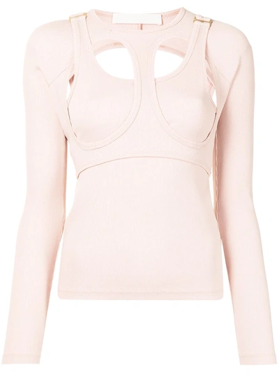 Dion Lee Cut-out Layered Cotton Top In Rosa