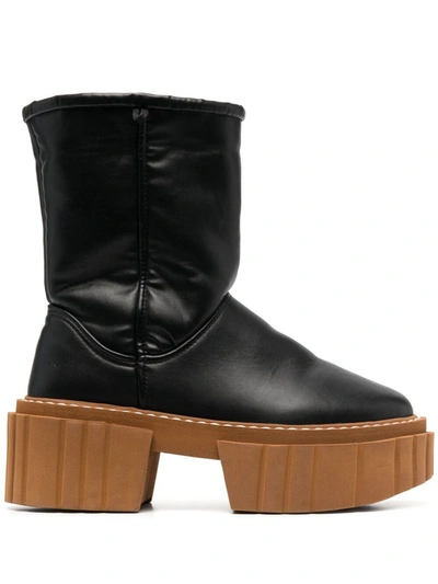 Stella Mccartney Emilie Faux Shearling-lined Vegan Leather Platform Ankle Boots In Lead