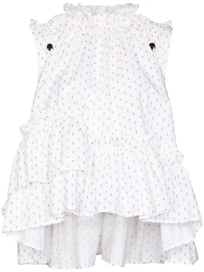 Brøgger Womens White Dot Embroidered Sleeveless Cotton Top S