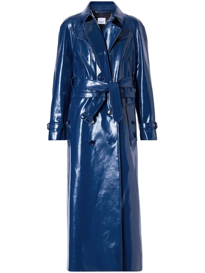 Burberry Jacket Detail Rubberised Cotton Trench Coat In Blue