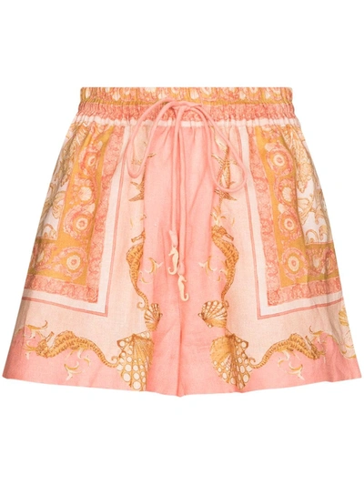 Alemais Womens Pink Ursula Seashell-print Linen Shorts 10 In Multi