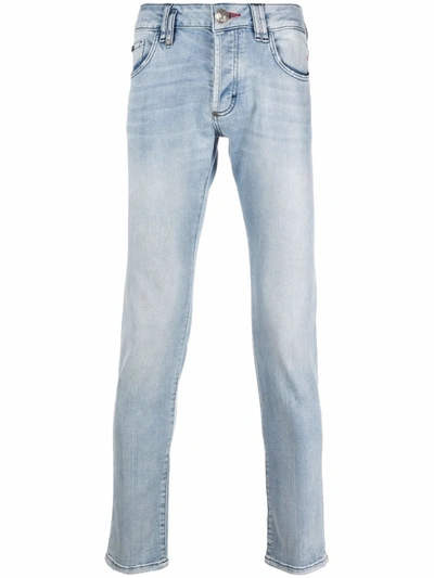 Philipp Plein Logo-plaque Skinny-cut Jeans In Blau