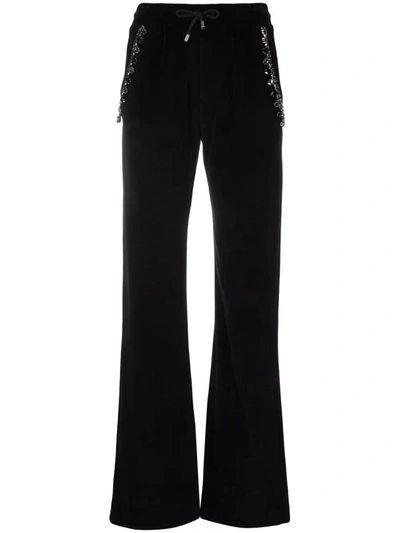 Philipp Plein Crystal Cable Detail Velvet Track Pants In Schwarz