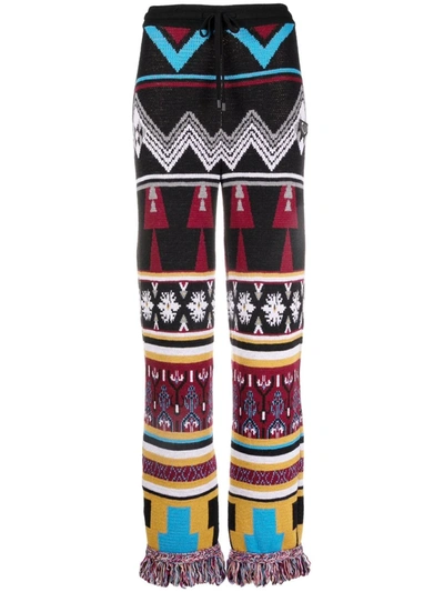 Philipp Plein Geometric-pattern Fringe Wool Trousers In Multi