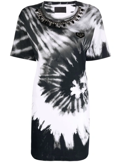 Philipp Plein Tie Dye-print T-shirt Dress In Schwarz