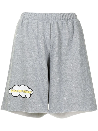 Natasha Zinko Happy Tuesday Distressed Cotton-blend Shorts In Grey