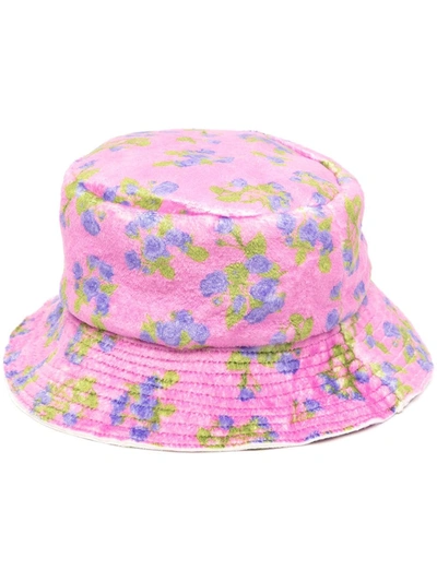Natasha Zinko Terry Floral-print Fleece Bucket Hat In Pink
