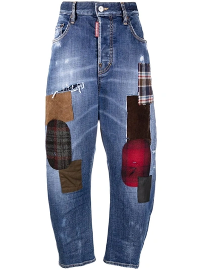 Dsquared2 Patchwork-effect Cropped Jeans In Blau