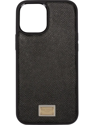 Dolce & Gabbana Dauphine Calfskin Iphone 12 Pro Max Cover With Plate In Black