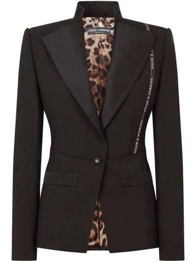 Dolce & Gabbana Mixed-media Logo Tape Tuxedo Jacket In Black